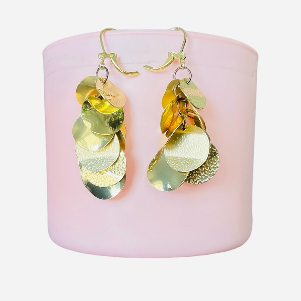 Shiny Gold Multiple Dangling Disk Earrings
